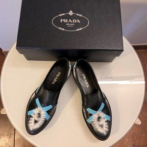 PRADA Black & Blue Leather Sneakers/Loafers Size 36